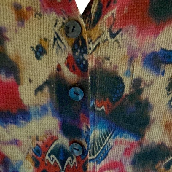 Boho Chic Draped Multi Color Front Button Flared Suede Sweater XL CUBISM LOS … - Picture 4 of 12